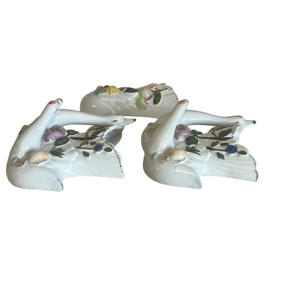 Vintage Double Swan Wall Pocket Vase 1960s Ceramic Set of 3 Japan
